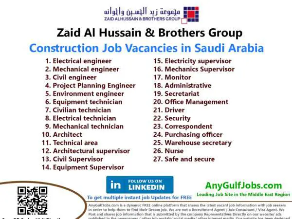 Zaid Al Hussain & Brothers Group Job Vacancies in Riyadh - Saudi Arabia