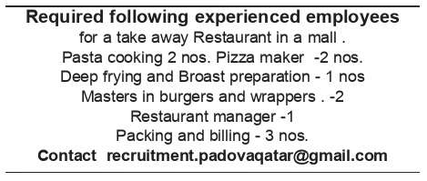 Take away Restaurant Job Vacancies