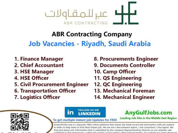 ABR Contracting Job Vacancies - Riyadh, Saudi Arabia