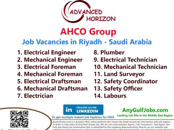 AHCO Group Job Vacancies in Riyadh - Saudi Arabia