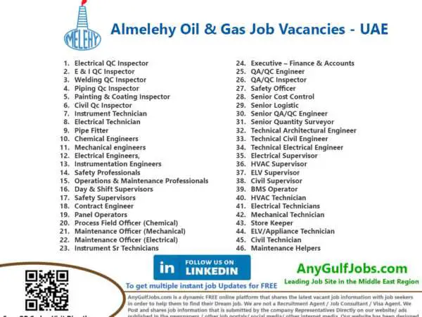 Almelehy Oil & Gas Pvt Ltd Job Vacancies in the United Arab Emirates