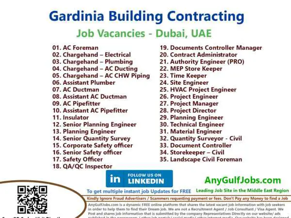 Gardinia Building Contracting Job Vacancies - Dubai, UAE