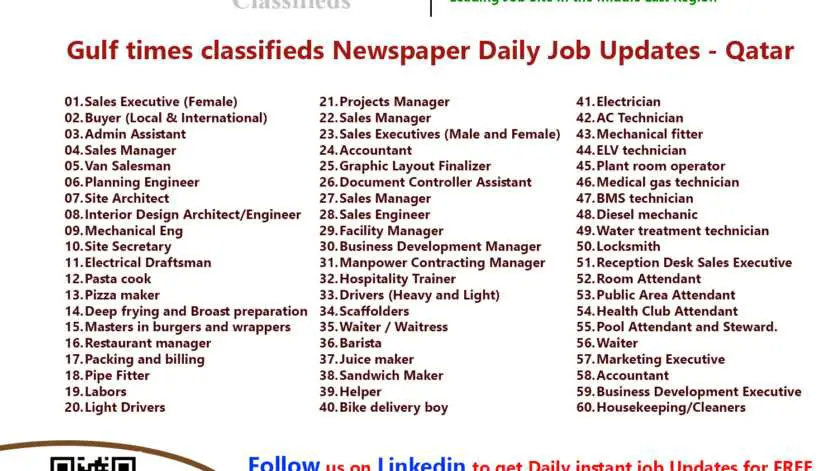 Gulf times classifieds Job Vacancies Qatar - 09 May 2022