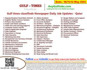 Gulf times classifieds Job Vacancies Qatar - 10/11/12 May 2022