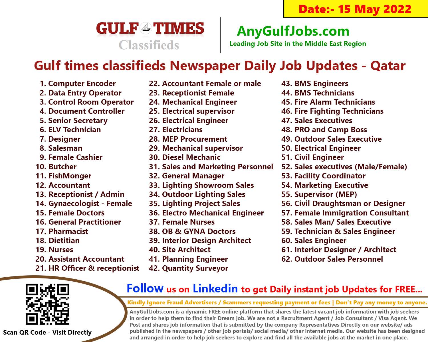 Gulf times classifieds Job Vacancies Qatar - 15 May 2022