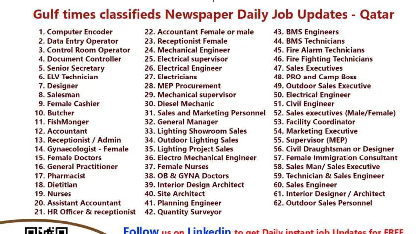 Gulf times classifieds Job Vacancies Qatar - 15 May 2022