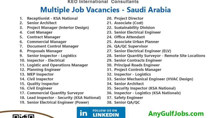 KEO Multiple Job Vacancies in Saudi Arabia