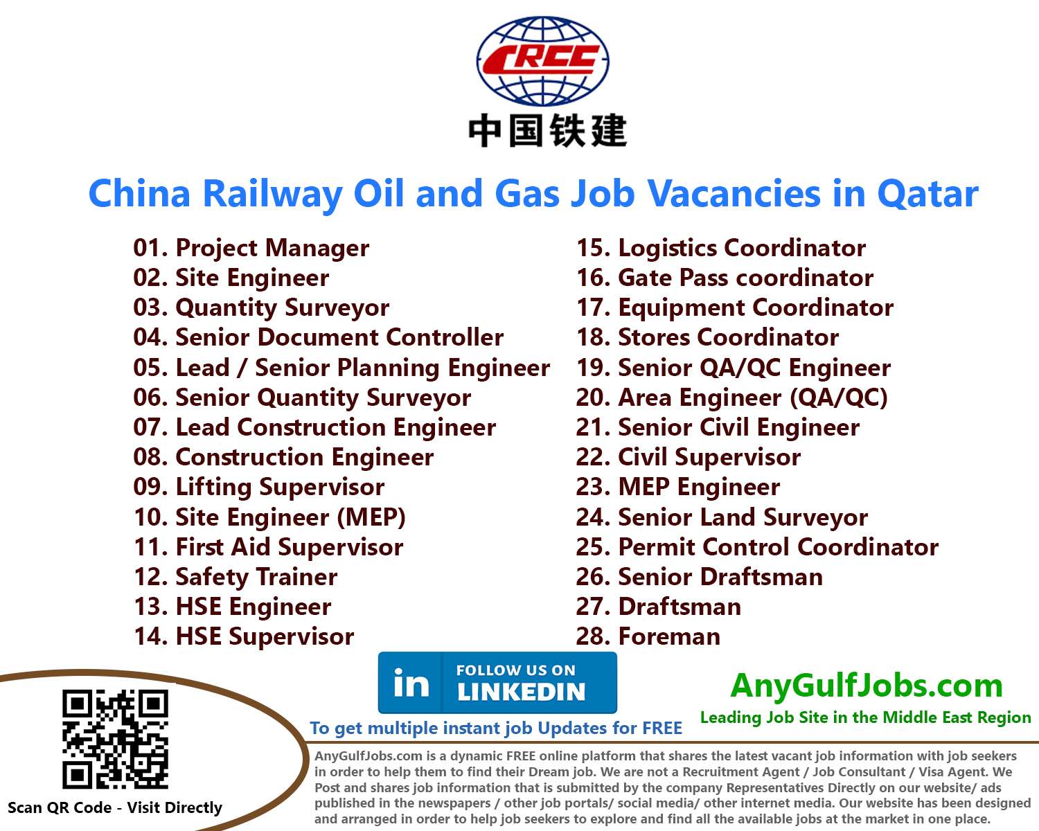 China Railway Oil and Gas Job Vacancies in Qatar 