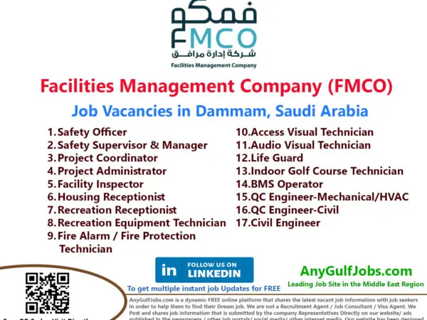 Facilities Management Company (FMCO) Job Vacancies - Dammam- KSA