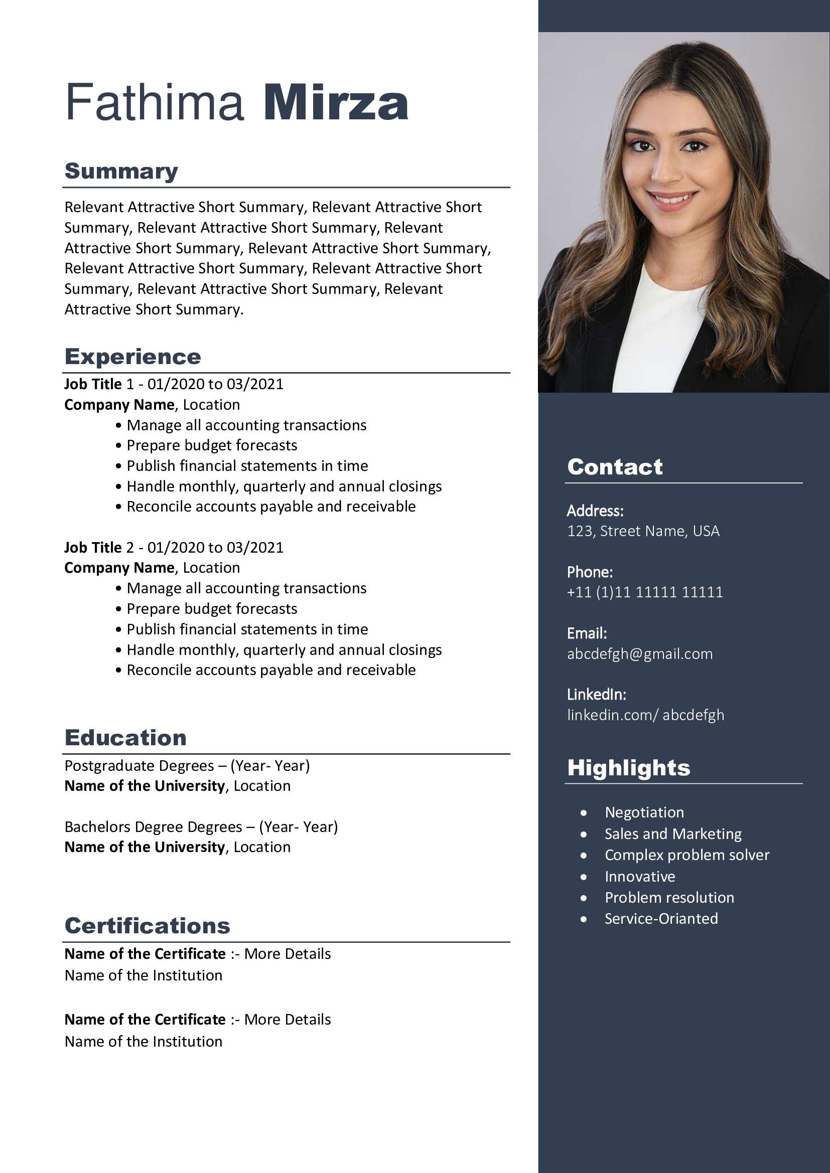 Free Download Professional CV Templates - Editable DOC - Fathima Mirza