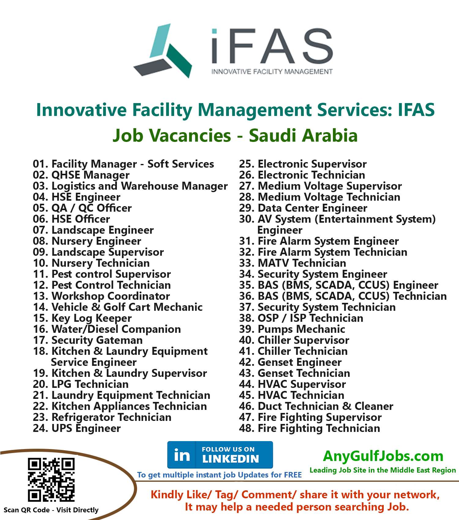 Innovative Facility Management Services: IFAS Job Vacancies - Saudi Arabia