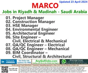 MARCO Job Vacancies - Riyadh & Madinah - Saudi Arabia