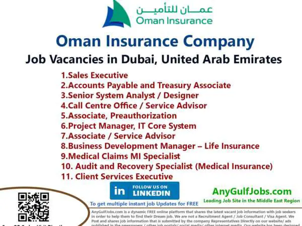 Oman Insurance Company Job Vacancies in Dubai, United Arab Emirates