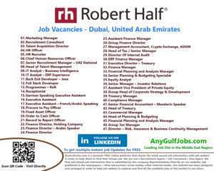 Robert Half Job Vacancies - Dubai, United Arab Emirates