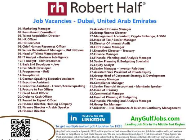 Robert Half Job Vacancies - Dubai, United Arab Emirates