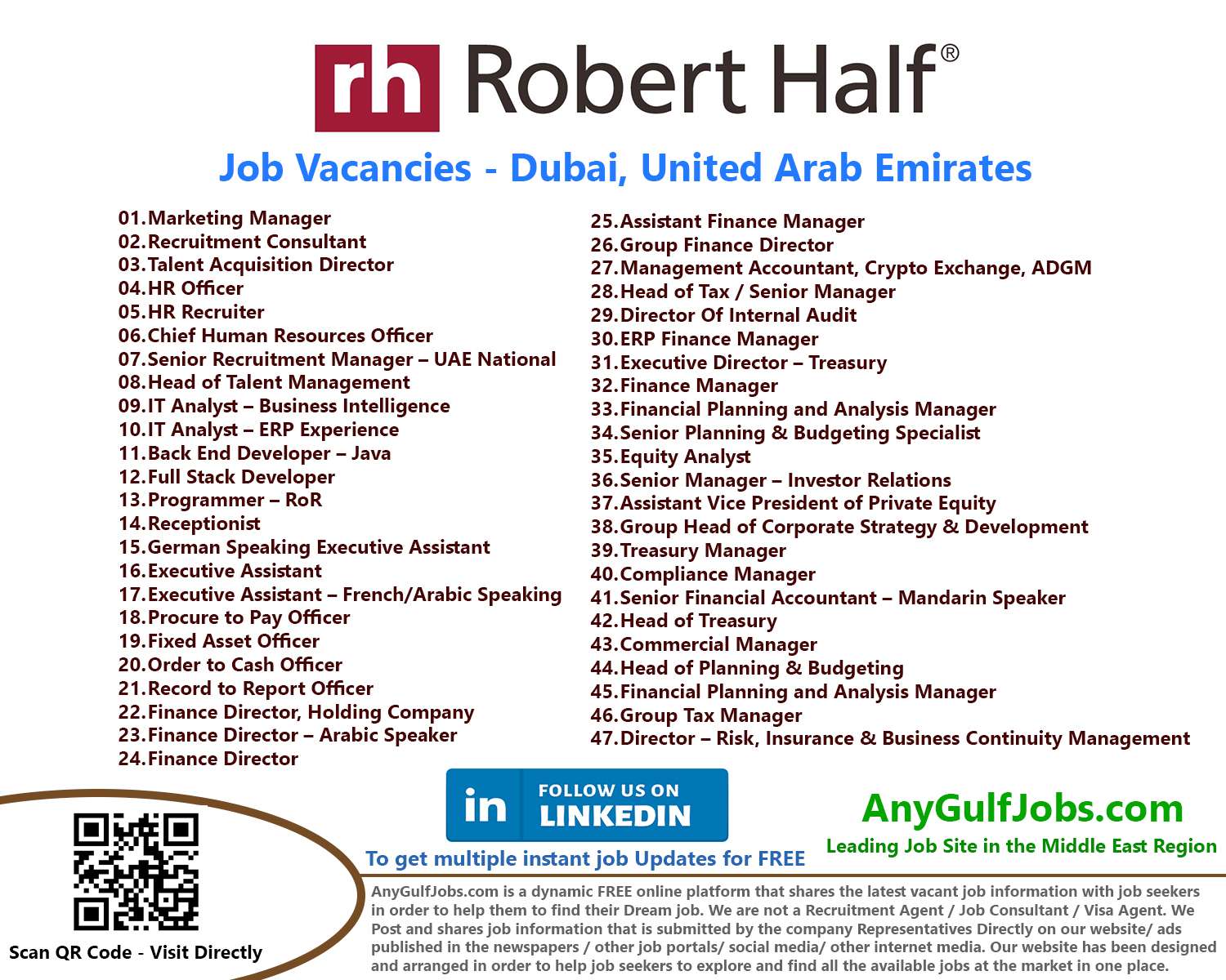 Robert Half Job Vacancies Dubai, United Arab Emirates 2022
