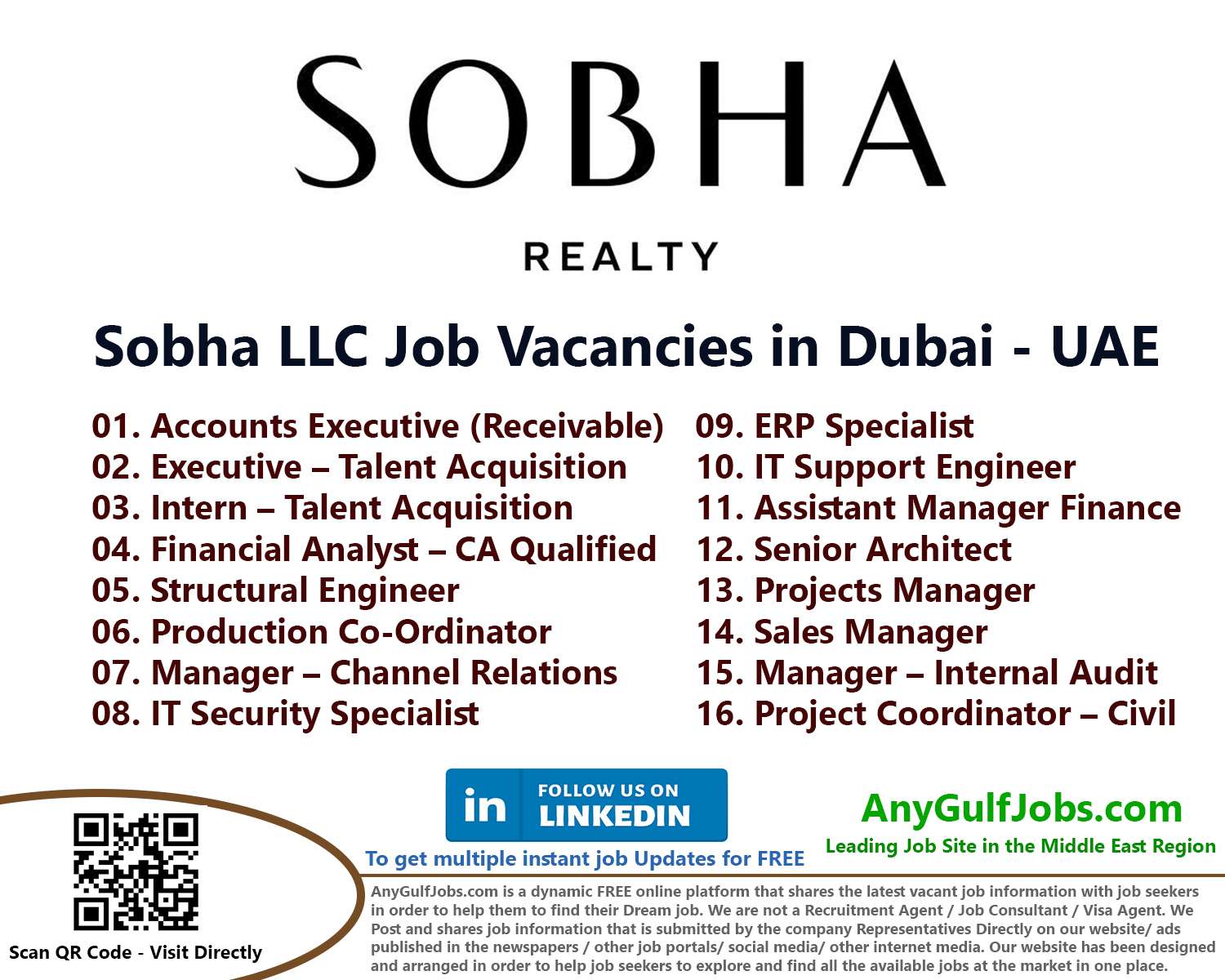 Sobha LLC Job Vacancies in Dubai - United Arab Emirates / UAE Vacancies