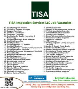 TISA Inspection Services LLC Job Vacancies in Saudi Arabia