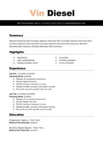 Free Download Professional CV Templates - Editable DOC - Vin Diesel