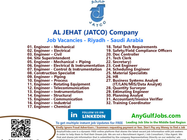 AL JEHAT (JATCO) Company Job Vacancies - Saudi Arabia Also We are going to describe to you the ways to get a job in AL JEHAT (JATCO) Company - Saudi Arabia