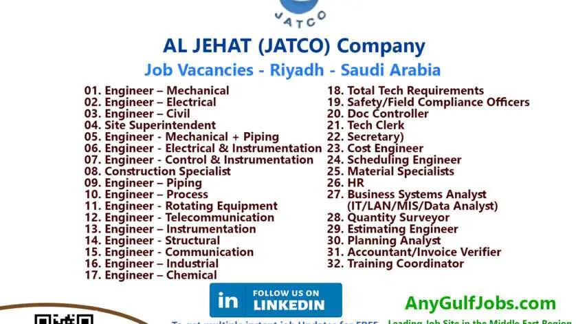 AL JEHAT (JATCO) Company Job Vacancies - Saudi Arabia Also We are going to describe to you the ways to get a job in AL JEHAT (JATCO) Company - Saudi Arabia