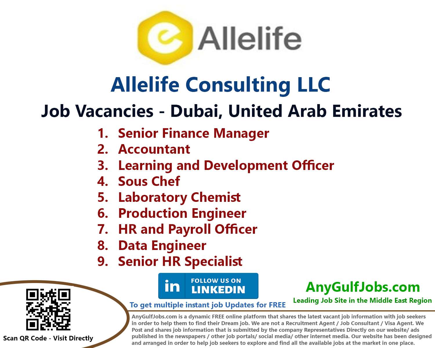 Allelife Consulting LLC Job Vacancies - Dubai, United Arab Emirates
