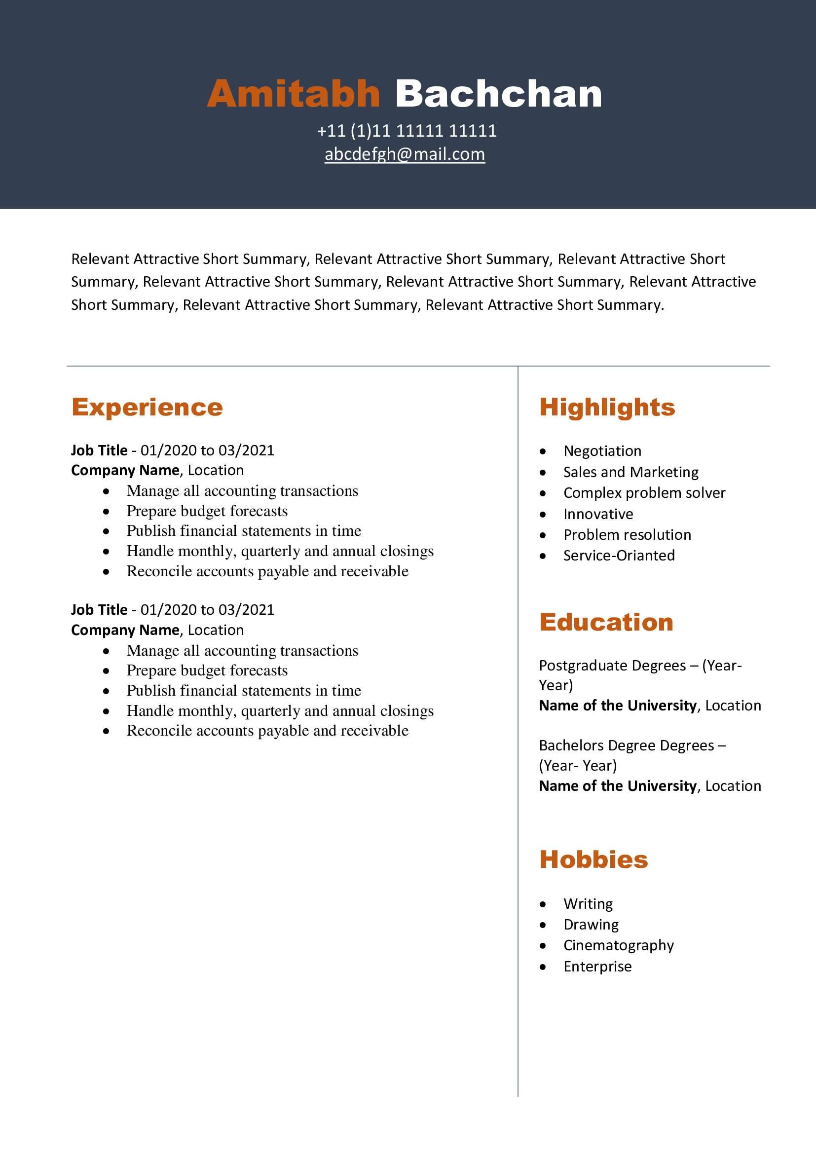 Free Download Professional CV Templates - Editable DOC - 2025
