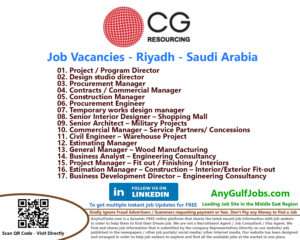 Multiple Job Vacancies  - CG Resourcing Job Vacancies - Riyadh - Saudi Arabia