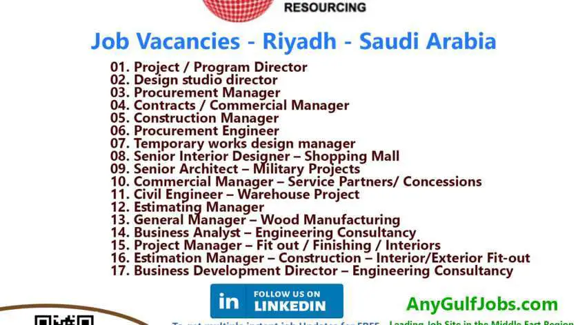 Multiple Job Vacancies  - CG Resourcing Job Vacancies - Riyadh - Saudi Arabia