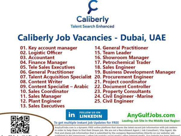 Multiple Job Vacancies  - Caliberly Job Vacancies - Dubai, United Arab Emirates