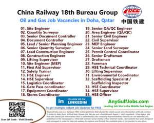 Latest China Railway Oil and Gas Job Vacancies in Qatar