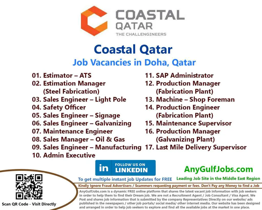 Coastal Qatar Job Vacancies in Doha, Qatar 2024