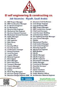 El seif engineering & constructing co. Job Vacancies - Riyadh, Saudi Arabia