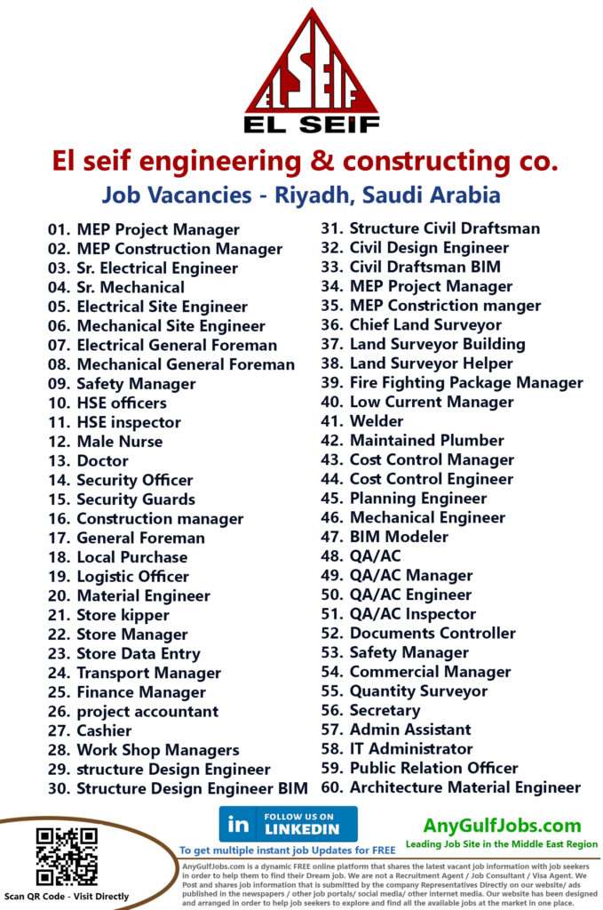 El seif engineering & constructing co. Job Vacancies - Riyadh, Saudi ...