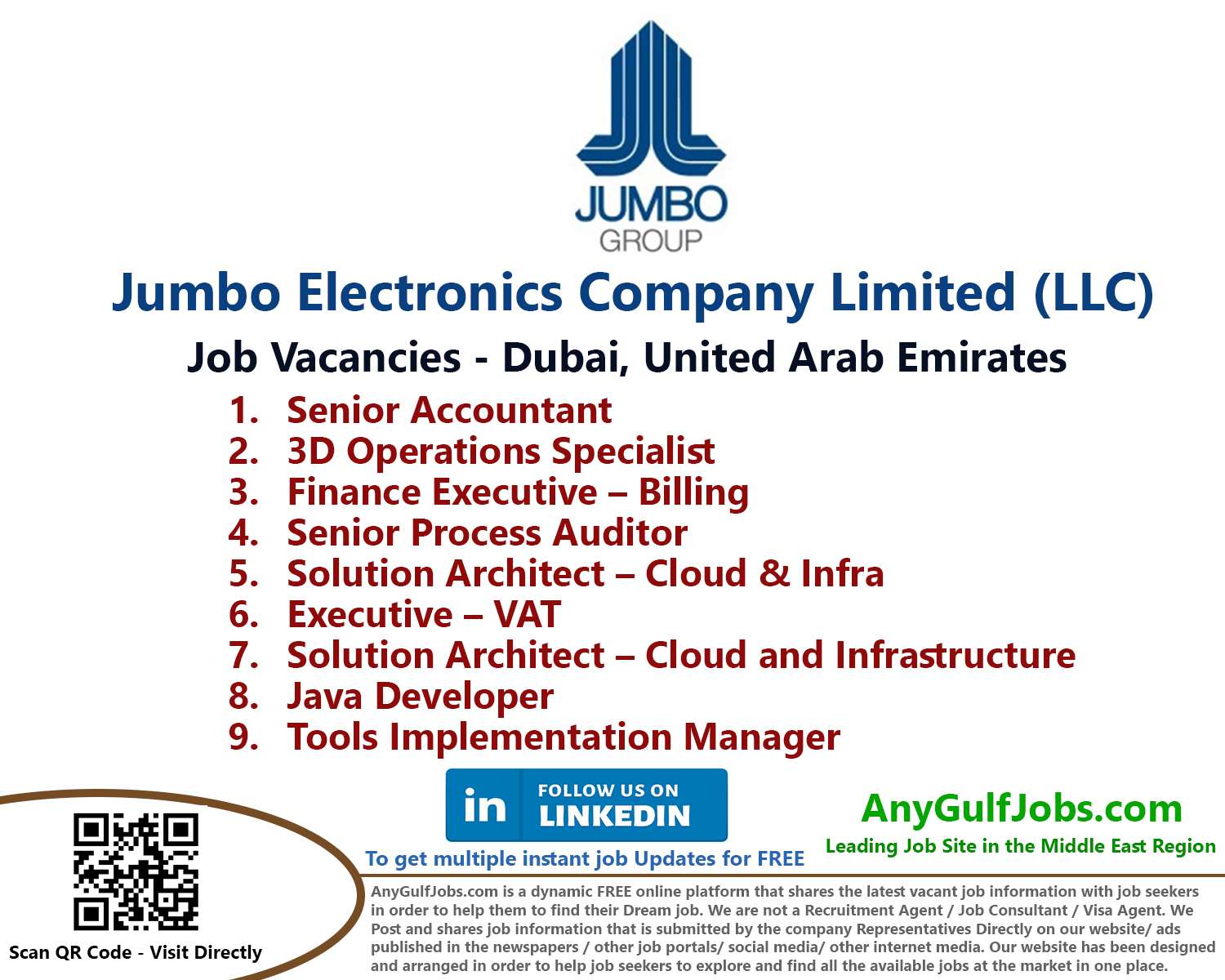Multiple Job Vacancies  - Jumbo Electronics Company Limited (LLC) Job Vacancies - Dubai, United Arab Emirates