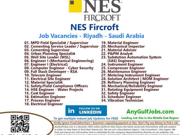 Multiple Job Vacancies  - NES Fircroft Job Vacancies - Saudi Arabia