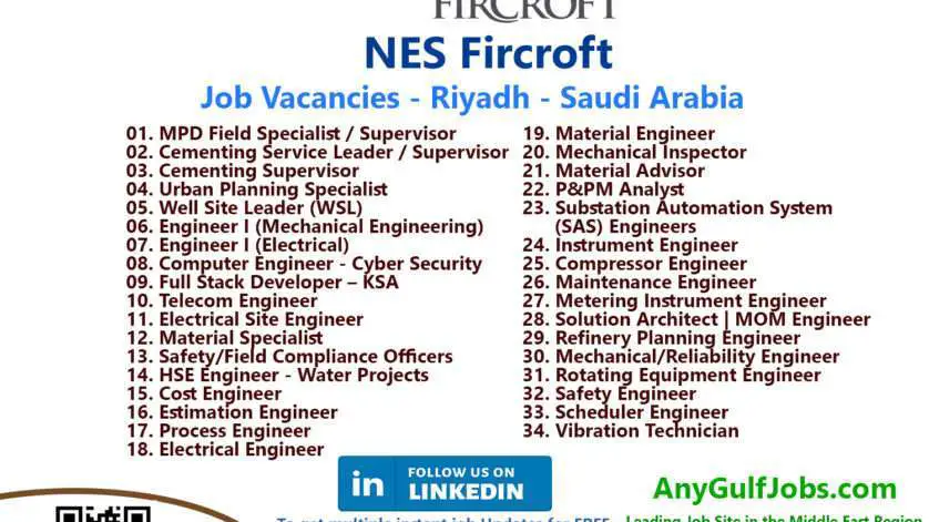 Multiple Job Vacancies  - NES Fircroft Job Vacancies - Saudi Arabia