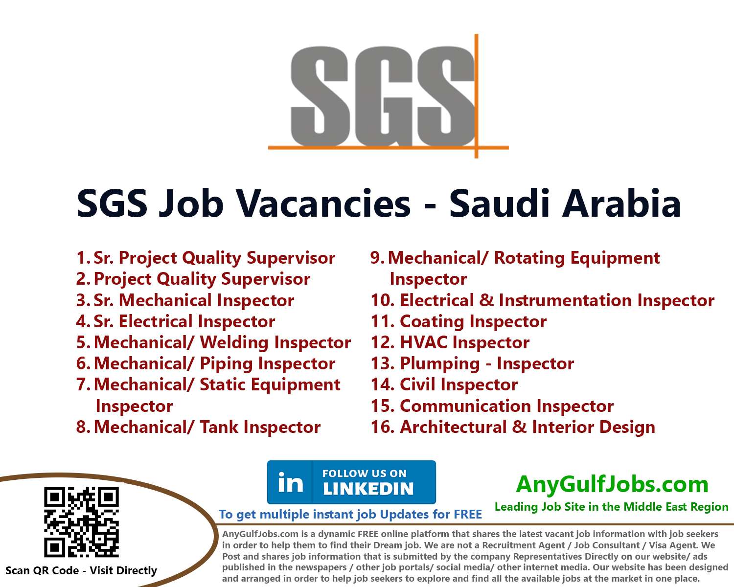 Multiple Job Vacancies  - SGS Job Vacancies - Saudi Arabia - KSA