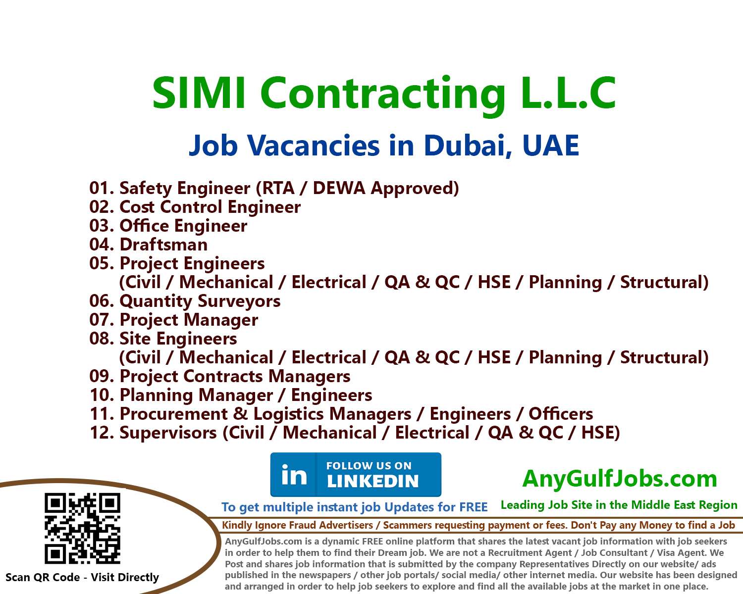 Multiple Job Vacancies - SIMI Contracting L.L.C Job Vacancies in Dubai, UAE