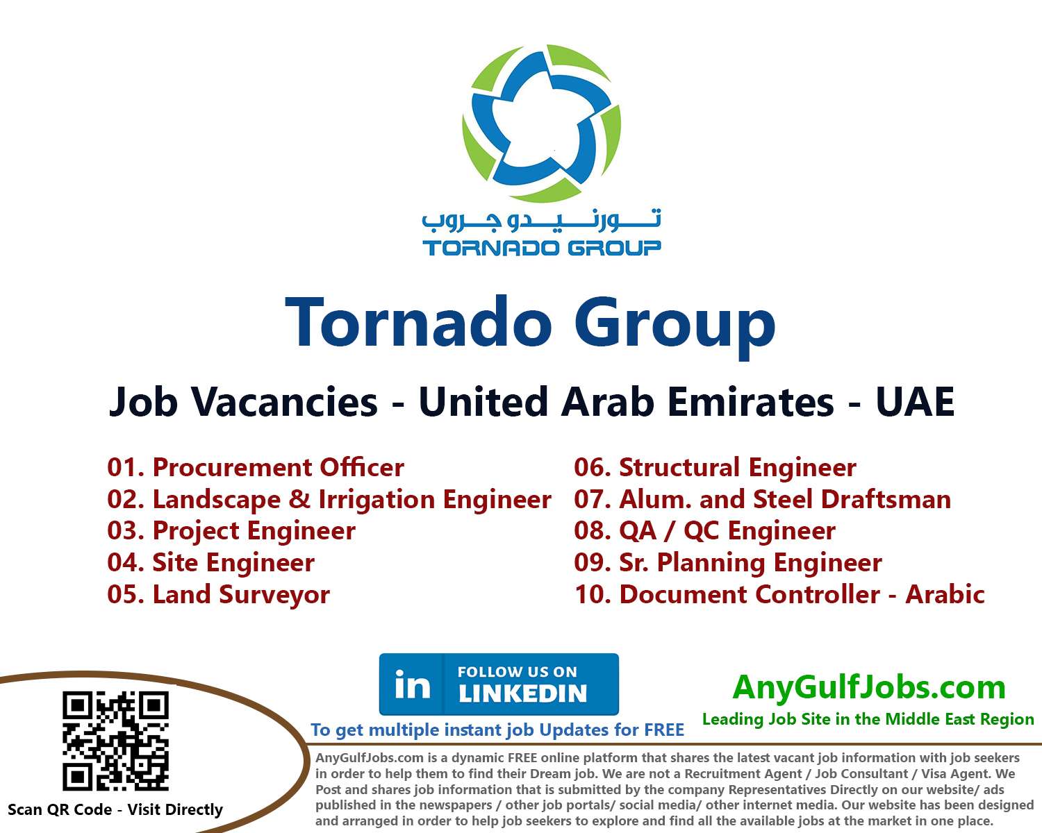 Multiple Job Vacancies  - Tornado Group Job Vacancies - United Arab Emirates - UAE