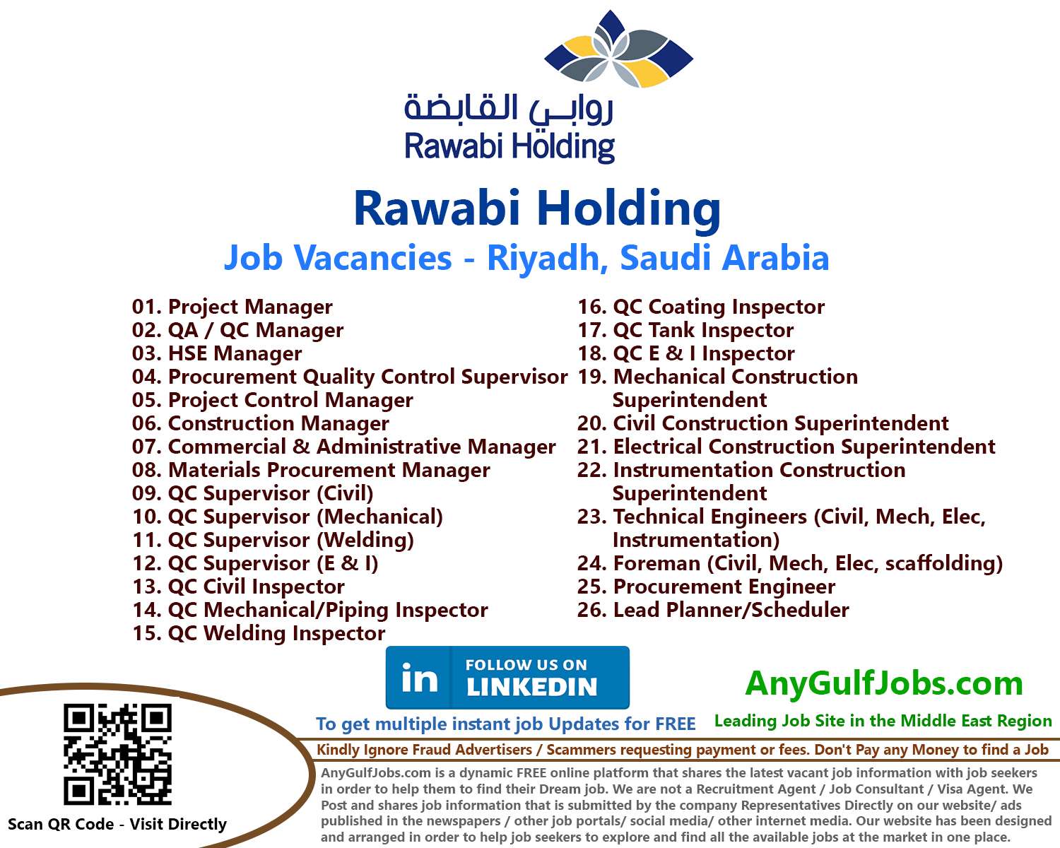 Rawabi Holding Job Vacancies - Riyadh, Saudi Arabia, And Also We are going to describe to you the ways to get a job in Rawabi Holding - Riyadh, Saudi Arabia.
