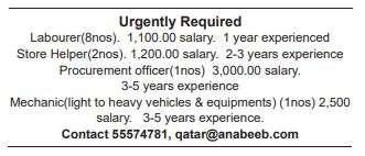 23 Gulf Times Classified Jobs - 11 Sep 2022