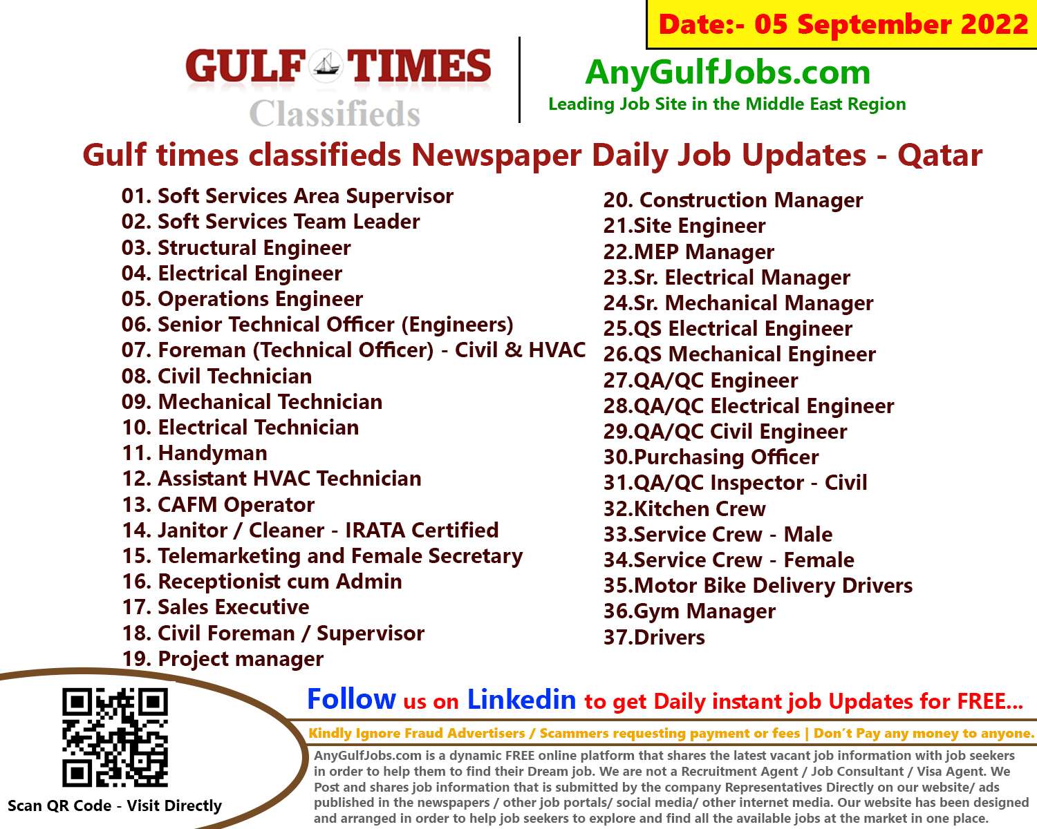 Gulf times classifieds Job Vacancies Qatar - 05 September 2022 List of Gulf times classifieds Job Vacancies Qatar - 05 September 2022