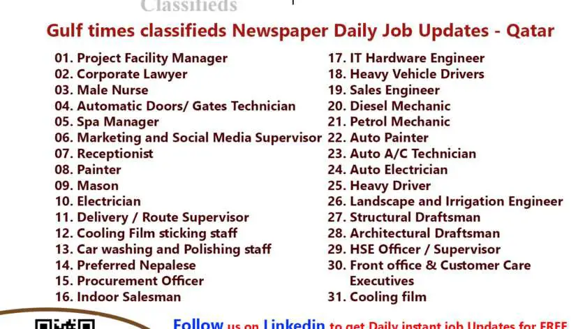 Gulf times classifieds Job Vacancies Qatar - 12, 13 September 2022. Also, We are going to post Gulf times classifieds Job Vacancies Daily on AnyGulfJobs.com