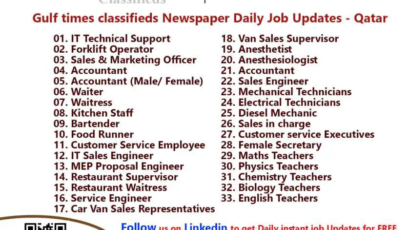 Gulf times classifieds Job Vacancies Qatar - 21 September 2022