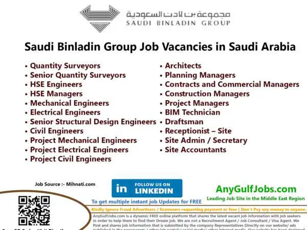 Saudi Binladin Group Job Vacancies in Saudi Arabia