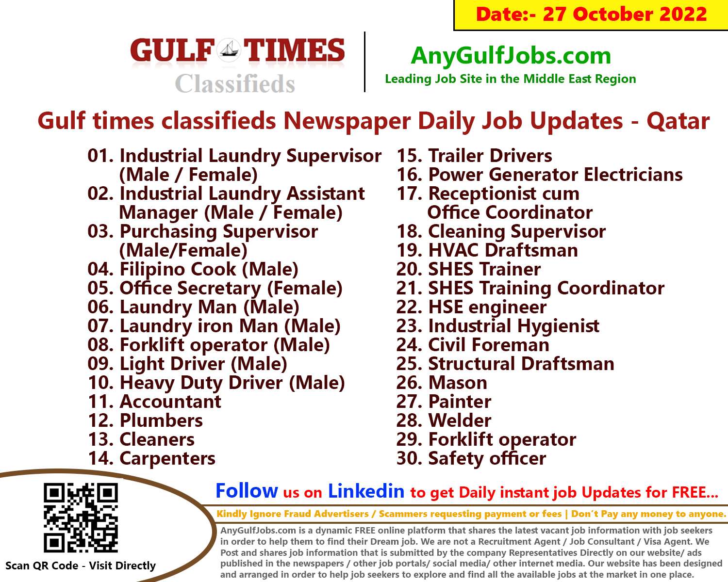 Gulf times classifieds Job Vacancies Qatar - 27 October 2022
