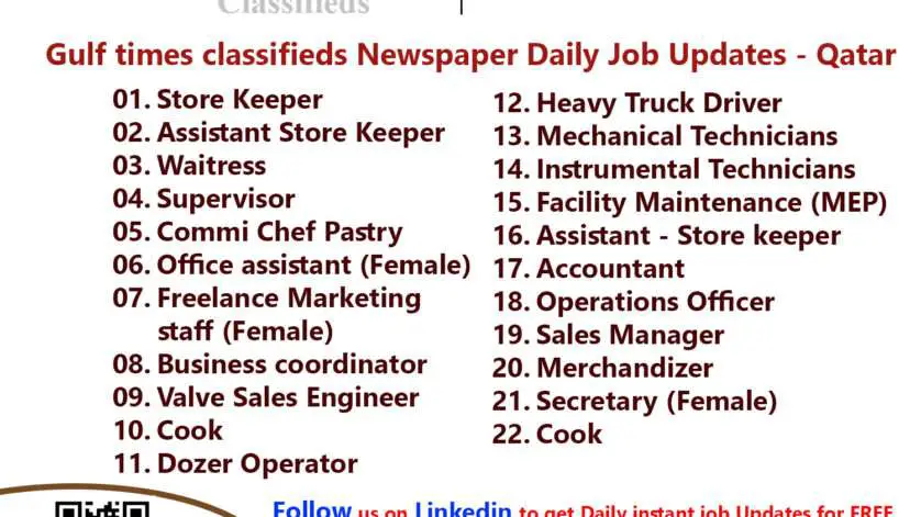 Gulf times classifieds Job Vacancies Qatar - 31 October 2022