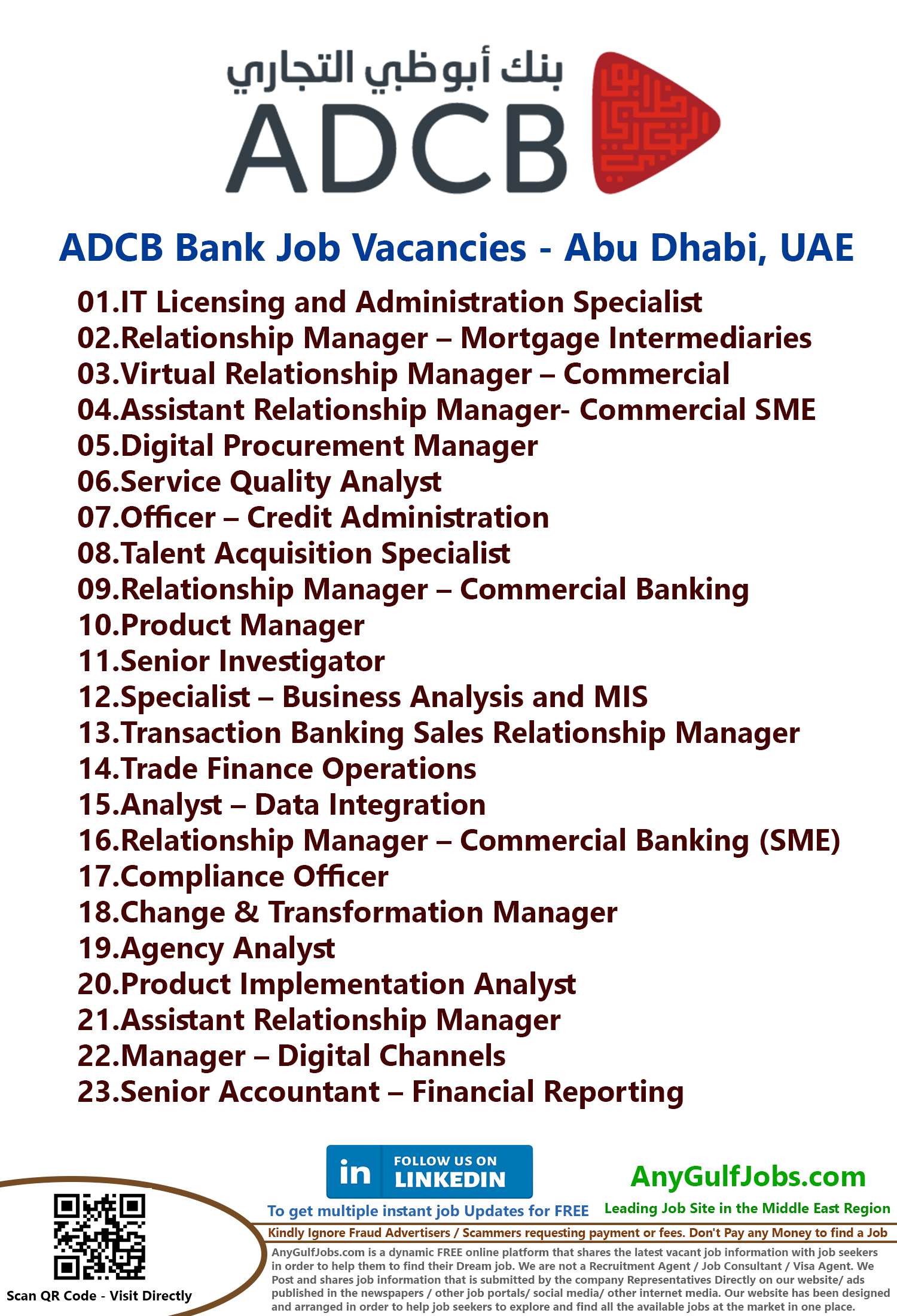 ADCB Bank Job Vacancies - Abu Dhabi, UAE