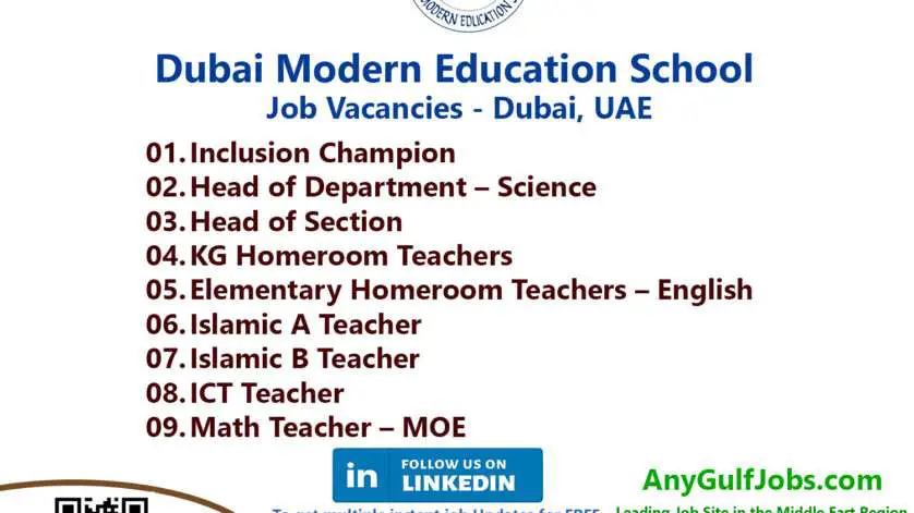 Dubai Modern Education School Job Vacancies - Dubai, UAE